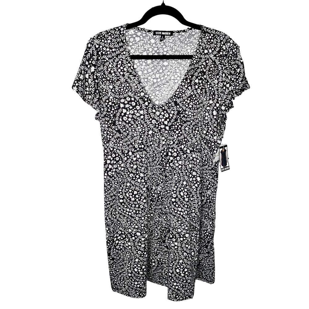 Steve Madden Black & White Floral Casual Sun Dress Short Mini Dress